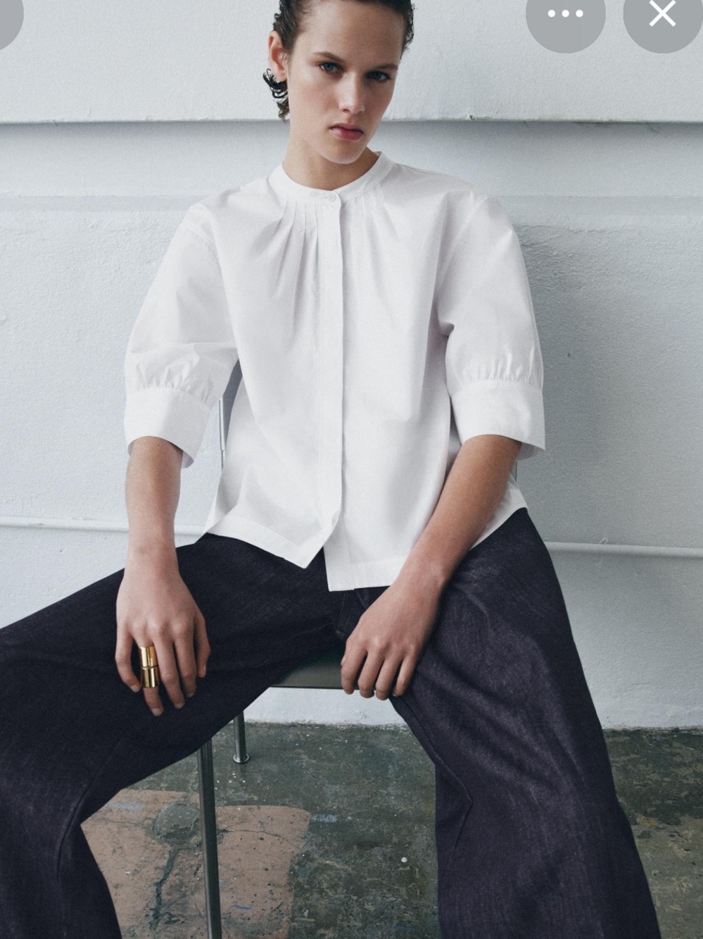 Zara White Pintuck High-Neck Cotton Tunic